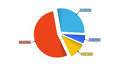 An animated 4-segment pie chart, Two versions