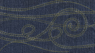 Embroidery sewing. Stitching on denim
