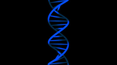 Blue DNA helix on black background