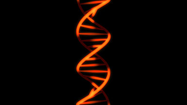 Orange DNA helix on black background