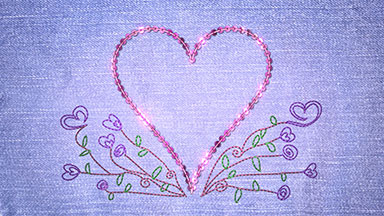 Sequin love heart and embroidered flowers