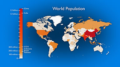 Animated map of world population by country