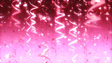 Heart shaped confetti and streamers pink background loop